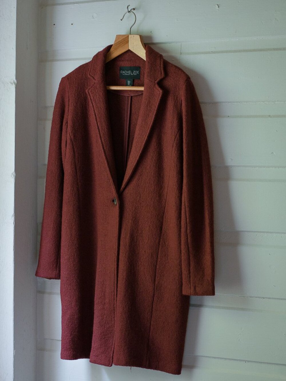 Rachel Zoe Rust Wool Blend Single Button Longline Coat Jacket S